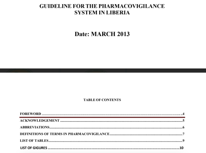GUIDELINE FOR THE PHARMACOVIGILANCE SYSTEM IN LIBERIA