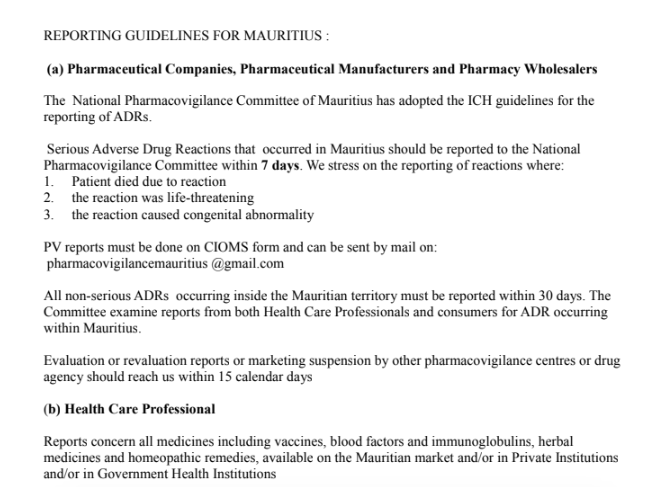 REPORTING GUIDELINES FOR MAURITIUS