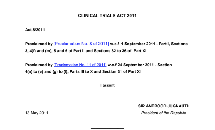 CLINICAL TRIALS ACT 2011