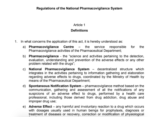 Regulations of the National Pharmacovigilance System
